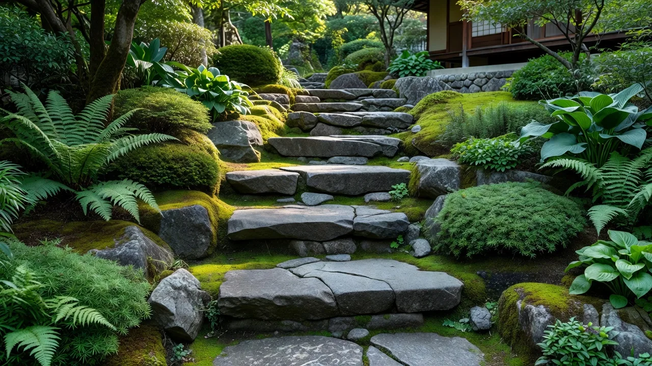 庭園エントランス石段施工