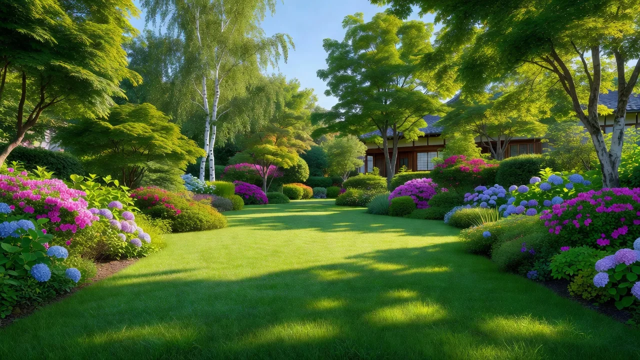 北海道住宅の夏の青々とした芝生
