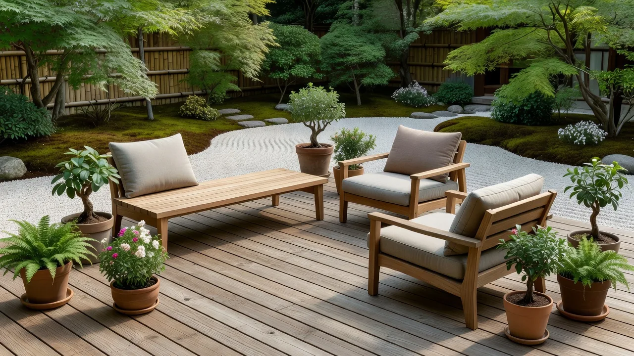 木製デッキと屋外家具